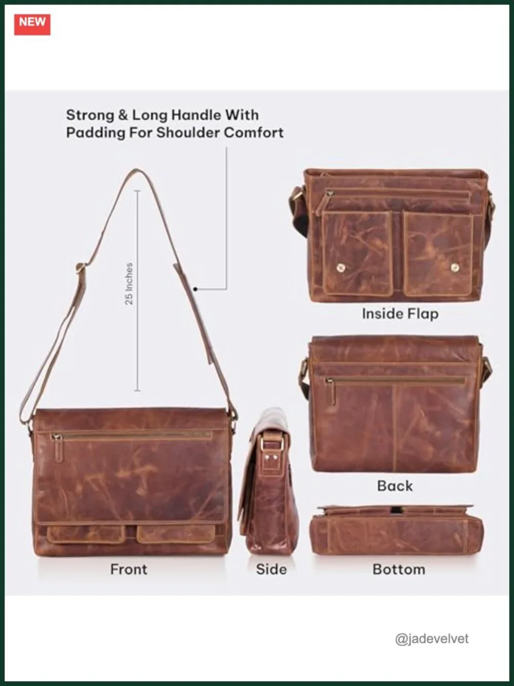 Full Grain Leather Laptop Messenger Bag Padded Compartment